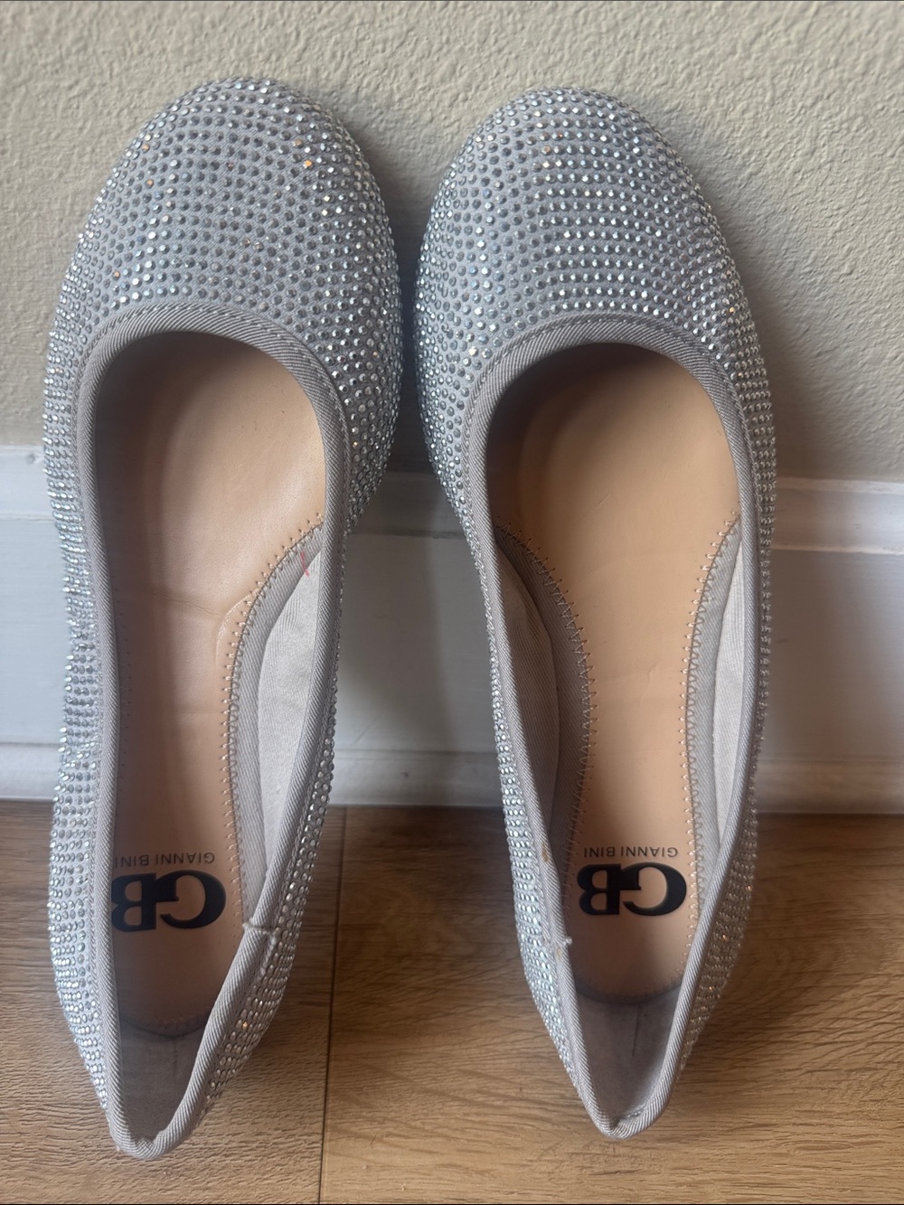 Gianni Bini Silver Rhinestone Slip-On Flats